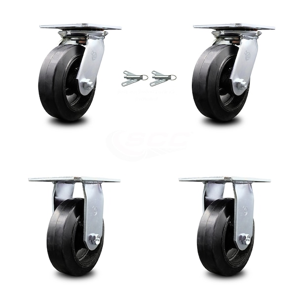 Service Caster 6 Inch Rubber on Steel Caster Set with Roller Bearing 2 Swivel Lock and 2 Rigid SCC-35S620-RSR-BSL-2-R-2 - main